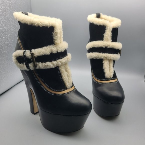 Dsquared women Ankle Boot heel platform black leather faux fur Size 9 39 new - Picture 3 of 12